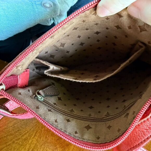 Fossil Coral Orange 100% Cow Hide Leather Square Crossbody Zipper Top Purse Bag - Picture 7 of 9